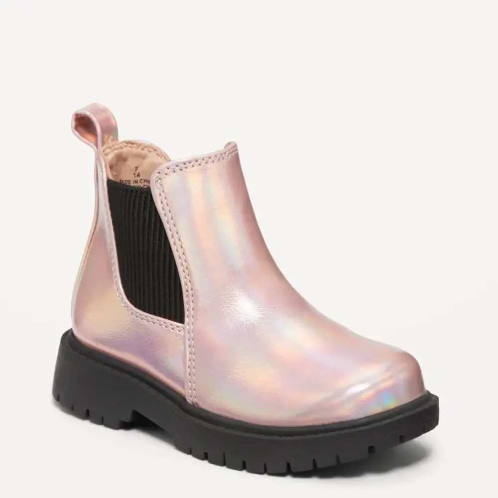 Old Navy Pink Metallic Faux Leather Chelsea Boots